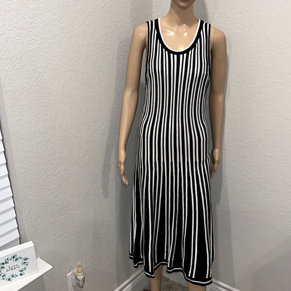 Ann Taylor black & white striped cotton sweater dress